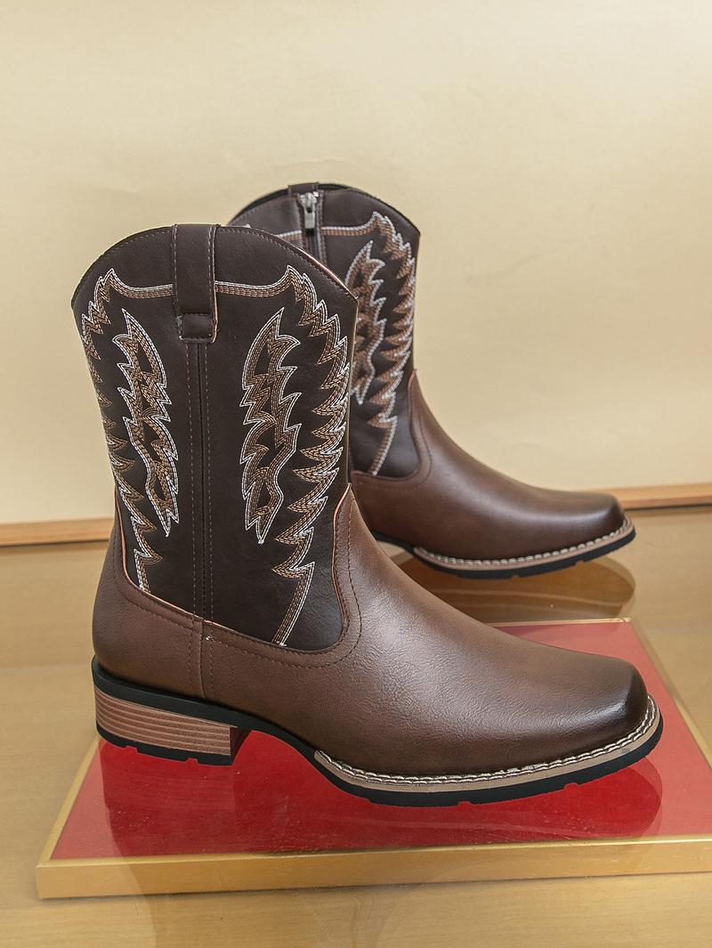 Men's West Wind Resilient Western Boots, Wide Square Toe Cowboy Leather Boots with Snow Feathers Embroidery, Anti-Slip Soft Firm Soles, Classic Western Fashion Footwear for Work, Riding & Daily Walking,mid-calf men,holiday boots Men's West Wind Resilient Western Boots, Wide Square Toe Cowboy Leather Boots with Snow Feathers Embroidery, Anti-Slip Soft Firm Soles, Classic Western Fashion Footwear for Work, Riding & Daily Walking,mid-calf men,holiday boots