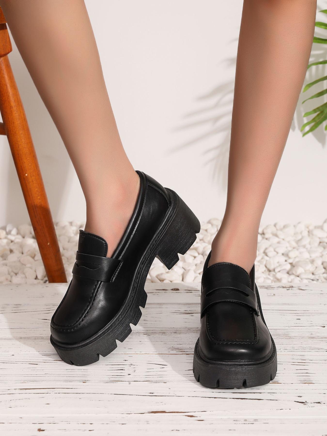 Women's High Heel Chunky Shoes Size 36-43, PU Leather Upper, Rubber Sole, Plain Pattern, Casual Style, All Season Wear