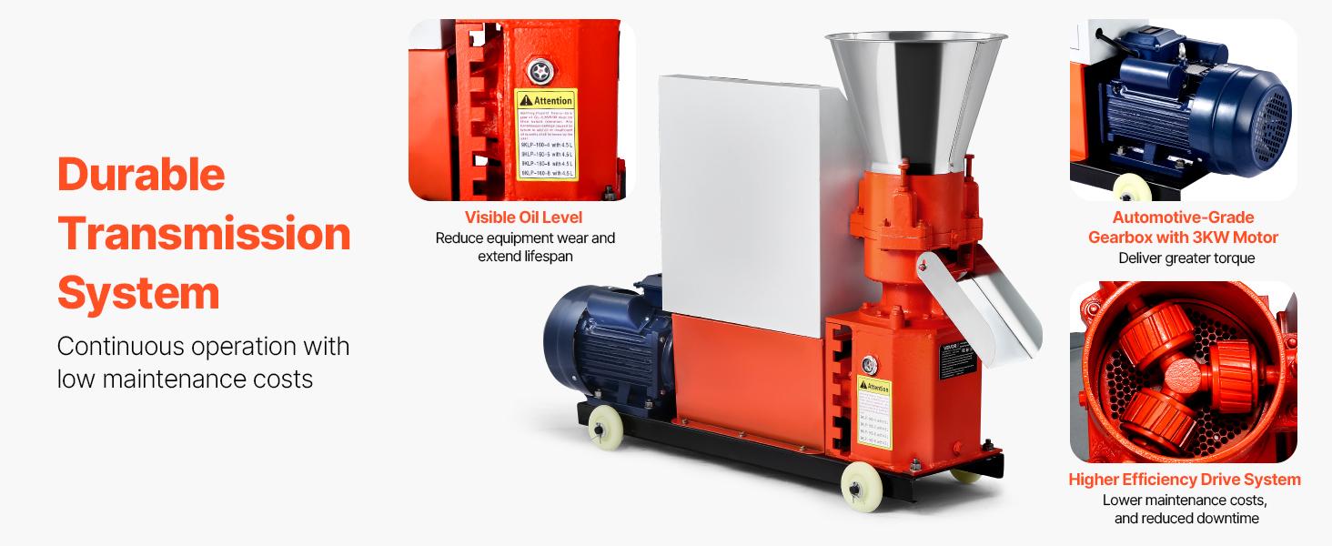 VEVOR Feed Pellet Mill Machine, 4 mm Animal Feed Pellet Making Machine, 3KW 240V Animal Food Granulator Mill Machines with 3 Pressure Rollers 4 Wheels, Ideal for Poultry, Livestock, Farm Animals