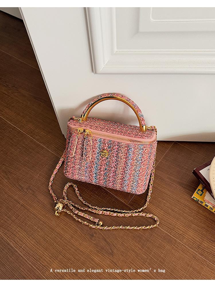 Korean Style Tweed Box Crossbody Bag | Elegant Light Luxury Shoulder Purse | Versatile Chic Handbag for Women