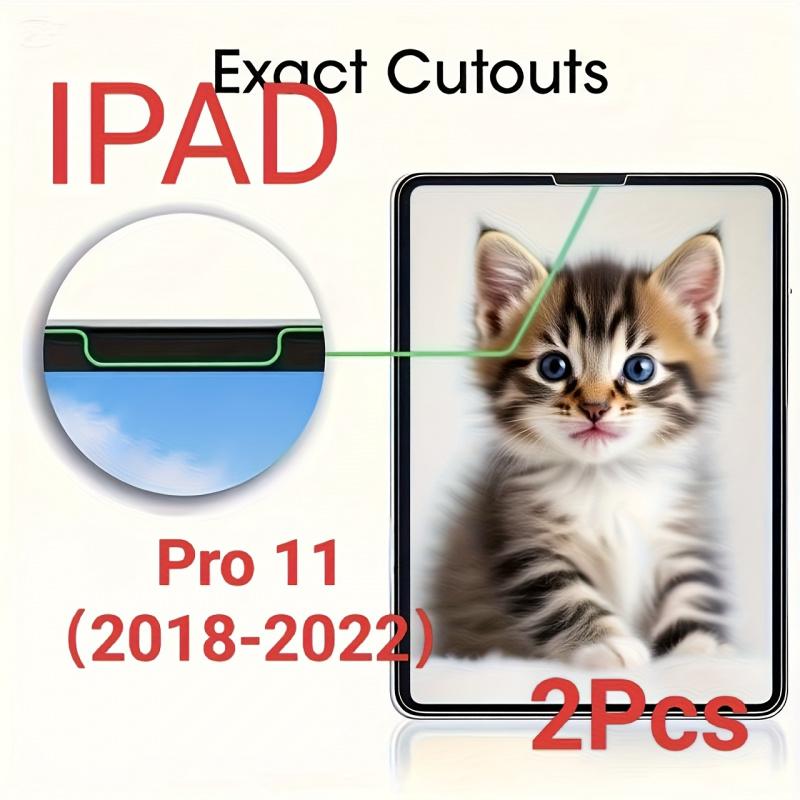 2-piece high-definition tempered glass screen protector suitable for iPad Pro 11 inches (2018-2022), scratch resistant, 9H hardness, easy to install, display screen protective cover, high-definition film, durable glass