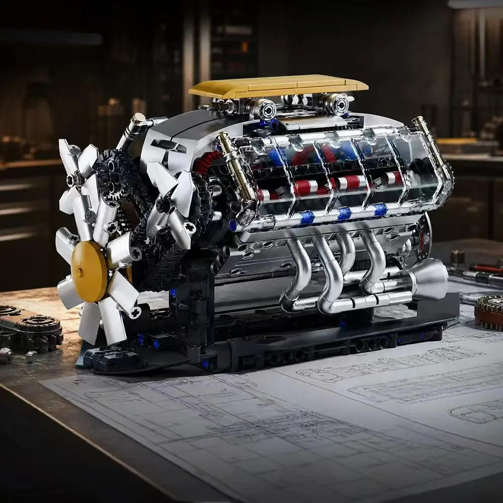 V8 Super Car Engine Building Block Model, Desktop Decor Toy, Moveable Linkage Cylinder Kit, Adult High Difficulty Craft, Ideal for Car Enthusiasts