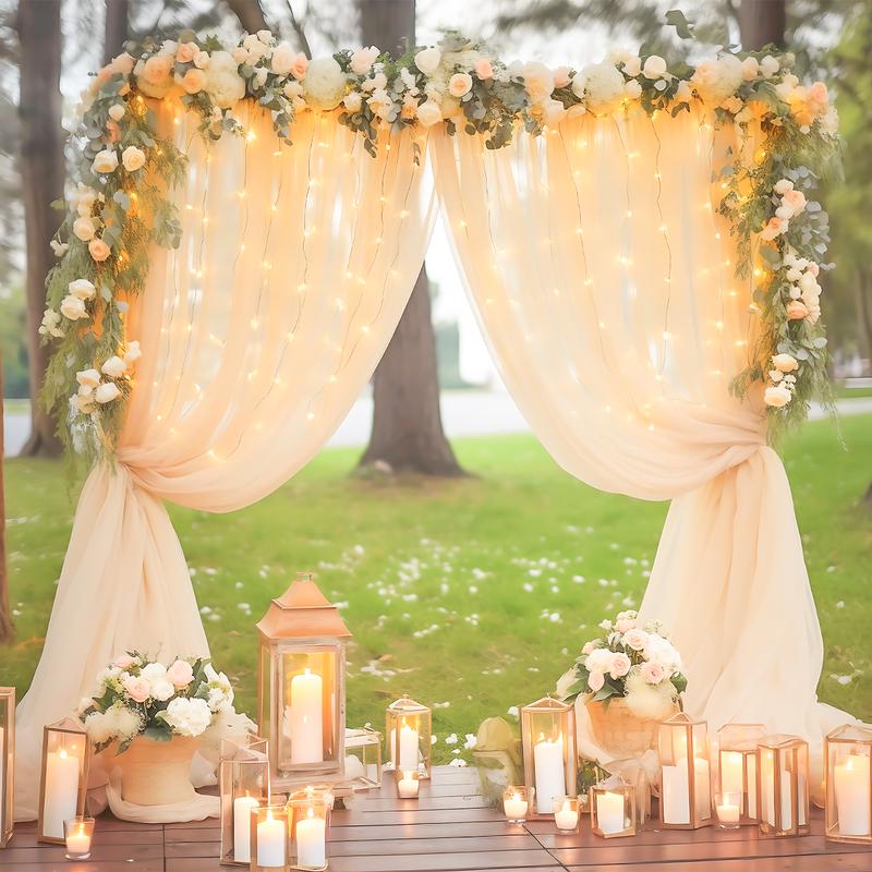 1set 9.84ft x 7.05ft White Sky Blue Pink Green Purple Champagne Sheer Backdrop Curtains with Lights for Baby Shower Wedding Bridal Shower Happy Birthday Party Decor Photobooth Props Holiday Festival Decor Home Decorative Hanging Ornaments