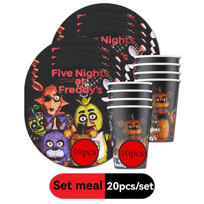 FNAF At Freddys -Retro Pizzeria Animatronic Print Party Tableware, 20pcs Disposable Plates & Cups Set, Perfect for Parties and Events, Stylish and Convenient