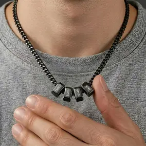 AS973 Father's Day Gift Personalized Custom Name Pendant Stainless Steel Beaded Engraving Multi-name Necklace Gift for Men
