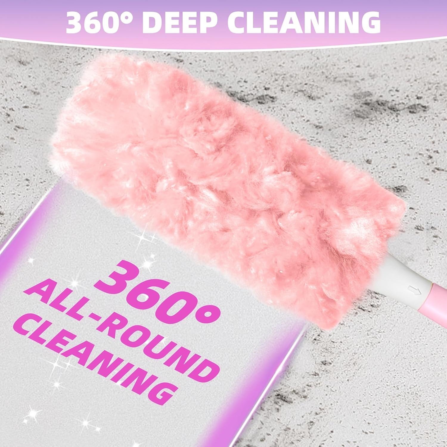 Disposable Pink Static Dust Duster, Dust Cleaning Feather Duster for Home and Car Use, Household Cleaning Replacement Dust Brush Heads, Refill Duster Heads (with Handle), Duster Refills - Cleaning Supplies