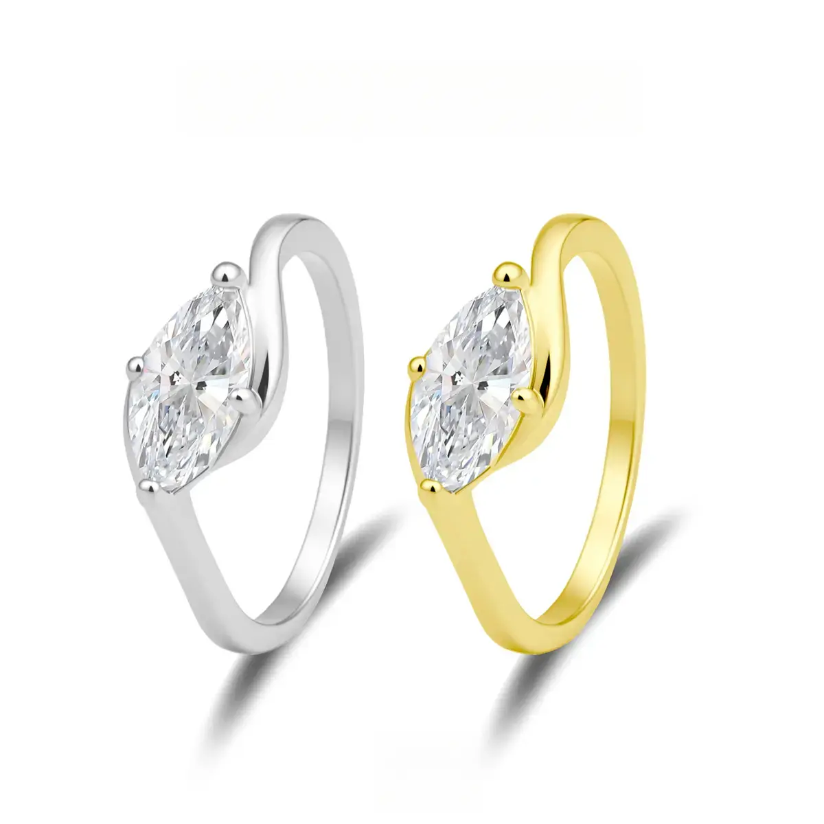 Moissanite 1ct Rippling Romance Marquise Solitaire Ring Silver-Plated Jewelry Wedding Engagement Anniversary Valentine's Day Birthday Gift Daily Wear