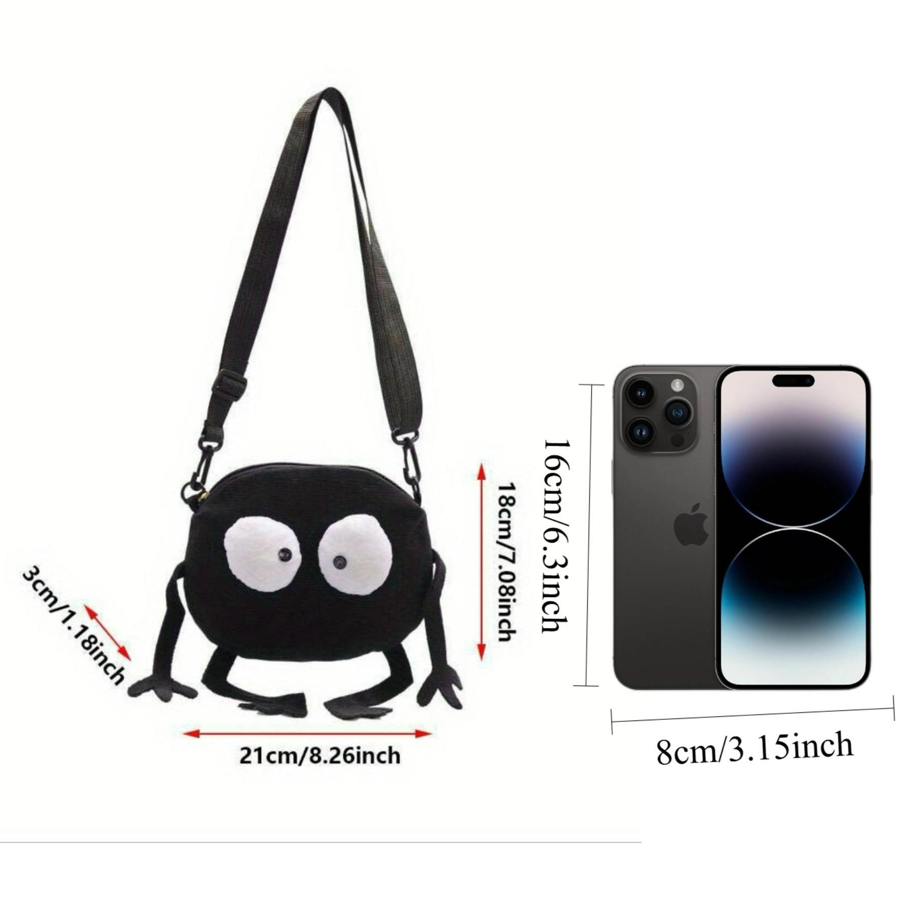 Cute Cartoon Charcoal Ball Design Canvas Handbag Organizer Bag, Minimalist Crossbody Bag with Colorful Edges, Stylish Daily Use