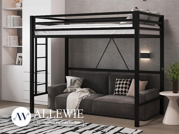 Allewie Twin Metal Loft Bed - 【Frame Only No Mattress】Full-Length Guardrail & Space-Saving Design for Dorm, Black/White/Apple Green, #TikTokShopBlackFriday #Christmas Gifts