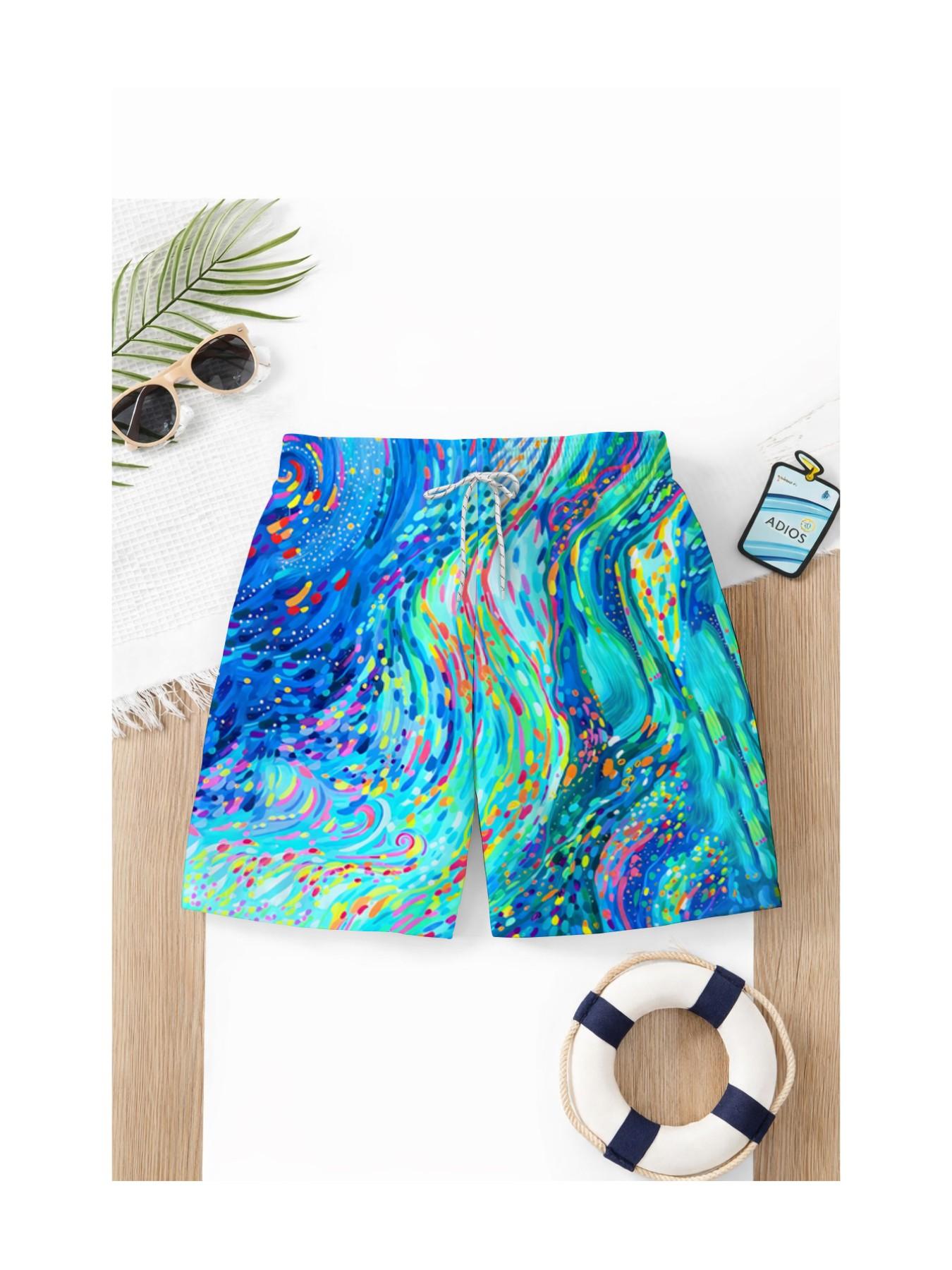 Trendy Colorful Kids Shorts, Boys' Summer Beach Vacation Quick-Dry Pants, Medium to Large Toddler Sand Print Pants