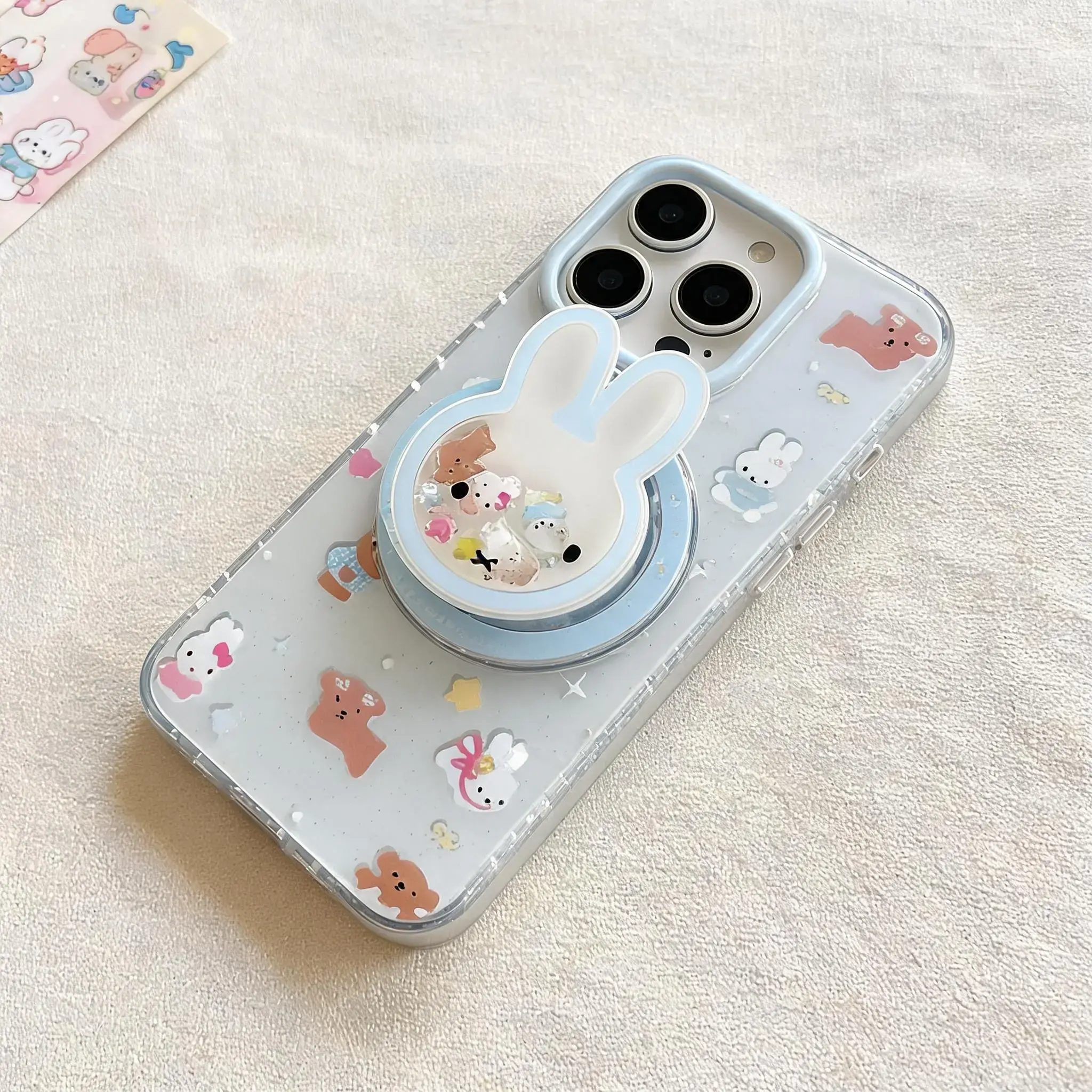 Magnetic Background Bunny Star Phone Case Protector, Compatible with iPhone 16 Pro Max, Fashionable Women's Simple Design Protective Cover Shockproof Protection Accessories Casing, Smartphone Casing, Phone Shell