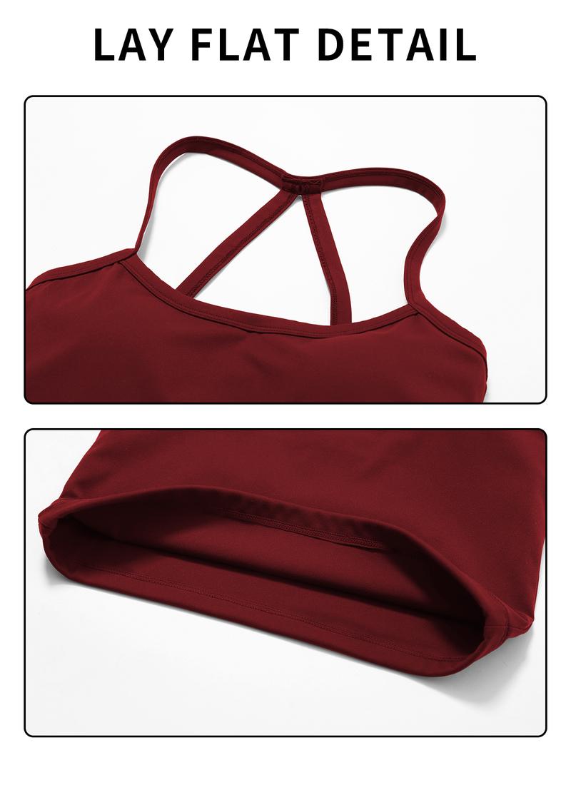 MFVIM  Women's solid color camisole sports undershirt, high elasticity breathable and comfortable self-padded sports undershirt, suitable for yoga gym workout, women's indoor and outdoor sportswear Cherry-Red Valentine's Tops women Casual Womenswear Basic