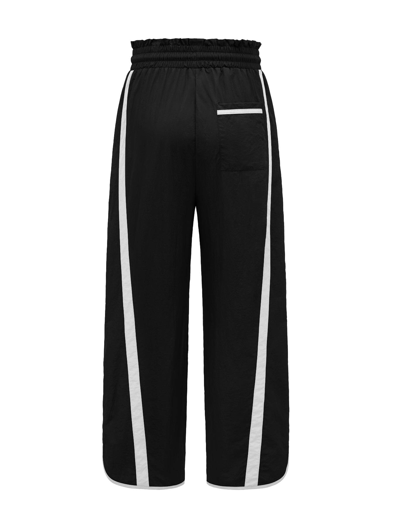 Women's Loose Wide-Leg Pants, Casual Drawstring Elastic Waist Colorblock Sportswear, Fashion Y2K Nine-Quarter Pants, All Seasons