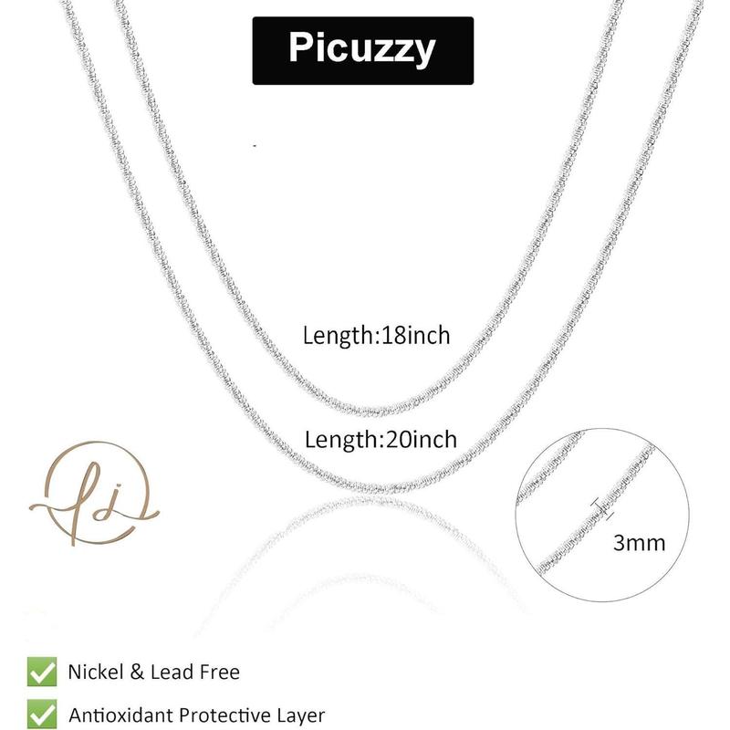 Tewiky Men's 2mm/3mm Twist Rope Chain Necklace 16/18/20 Inch Sparkling Layered Choker Trendy Silver Hypoallergenic Fashion Gift Modern Versatile Accessories