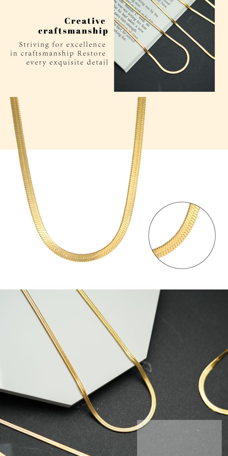 GGIRL 18K Gold Plated Minimalist 3MM Flat Snake Bone Chain - Flexible Herringbone Necklace for Men & Women - Vintage Design Fashion Jewelry Gift for Holiday Haul Christmas Birthdays Anniversaries