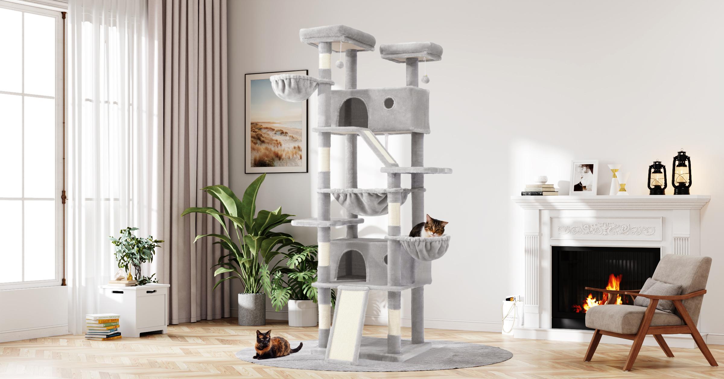 MUTICOR 82in Cat Tree Tower All-in-One Luxury Cat Tree with Scratching Posts & Boards,Hammock,Cozy Condo Room House,Toy Balls,Multifunctional Pets Furniture#TikTokShopBlackFriday #ChristmasGifts