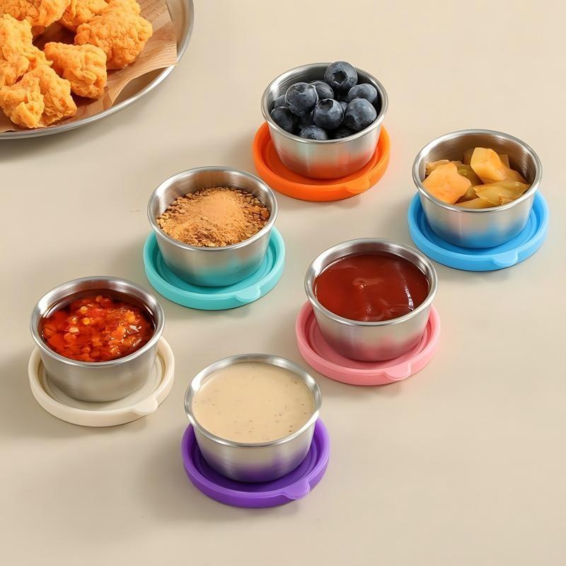 6-Pack Salad Dressing Containers, Leak-Proof Small Sauce Cups, Stainless Steel Seasoning Jars with Lids, Ideal for Travel, Picnics, Lunch Boxes