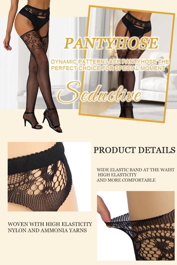 Suspender Pantyhose for Women Pattern Lace Fishnet Tights Thigh High Stockings with Garter Black Fishnet Leggings