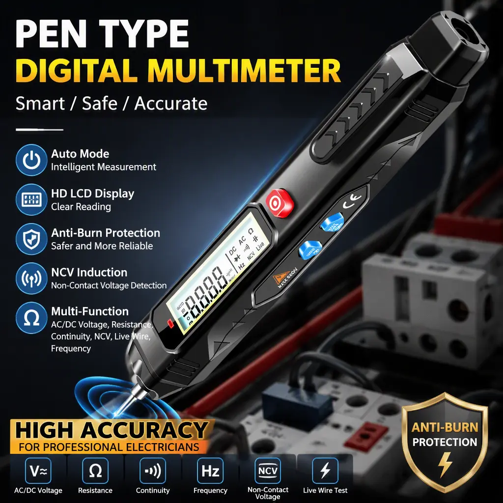 Pen‑Type Digital Multimeter Auto‑Ranging Voltage Tester Pen, High‑Precision Anti‑Burn NCV Non‑Contact Induction Test Pen for Electrician