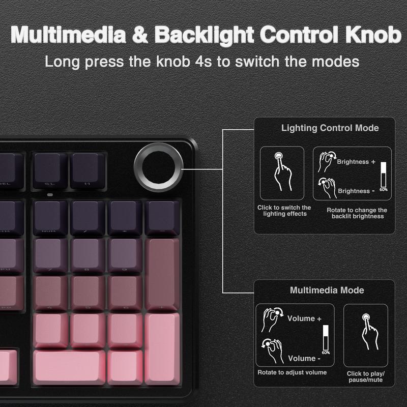 AULA F99 Pro Creamy Wireless Mechanical Gaming Keyboard with Knob Control, keyboard,Tri-Mode BT5.0/USB-C/2.4GHz Hot Swappable Custom Keyboard,Pre-lubed Linear Switches,Gasket Structure,RGB Backlit Computer PC accessories TikTokShopfalldealsforyou