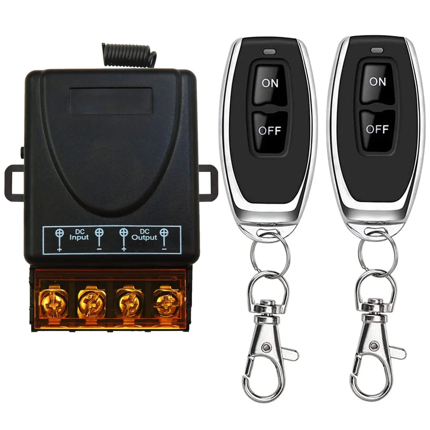 433Mhz Wireless Remote Control Switch with 328ft Long Range, DC 12V-75V 40A Relay Receiver with 2 Transmitters for Water Pump Light