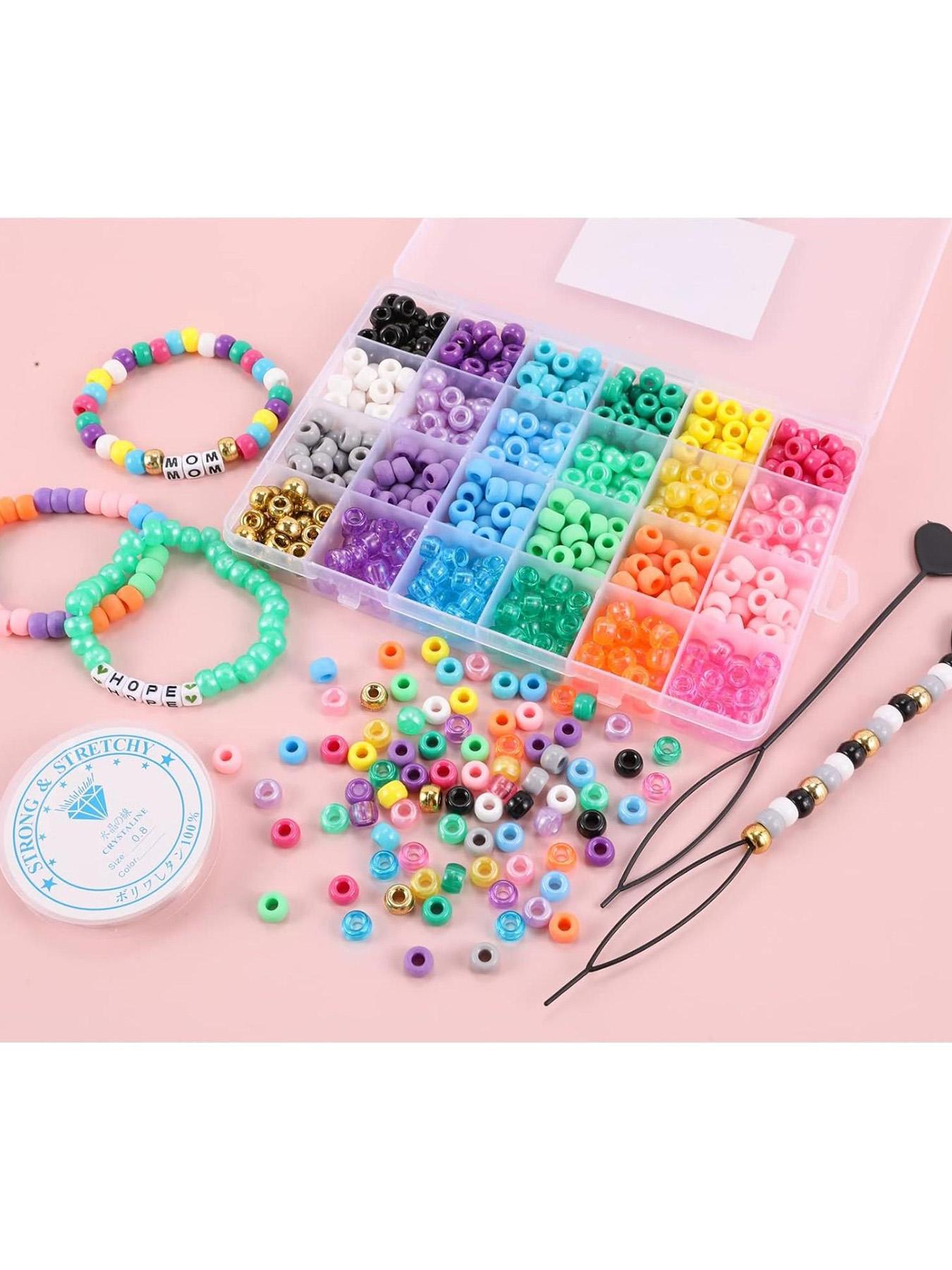 720pcs 24 Colors Pony Beads for Jewelry Making, Braided Hair Beads, Bracelet Kit, DIY Bracelets, Keychains, Fashion Gifts