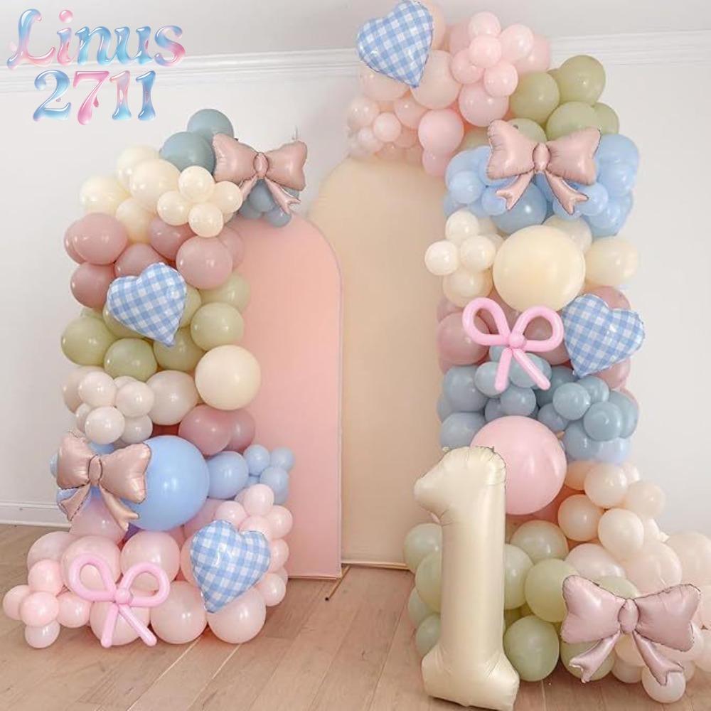 Pink Blue Sage Green Balloon Garland Arch Kit Gingham Heart Bow Foil Balloons Neutral Baby Shower Girls Birthday Bachelorette Cottagecore Party Photography Backdrop Decor