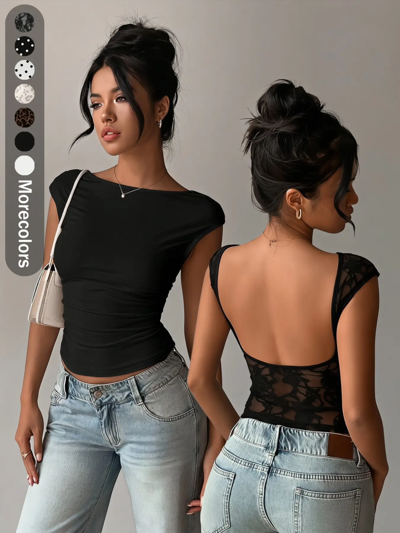 Women's Y2K Low Back Cropped Top, Lace Patch Backless Slim Top, Fashion Summer Outfit for Commute, Weekend Gatherings, Travel and Street Wear