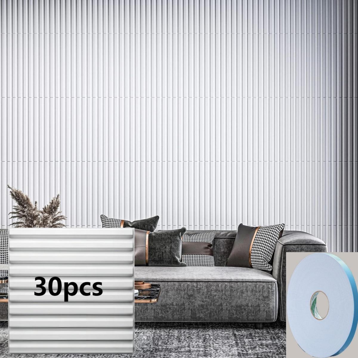 Kuujojo Striped Pattern Wall Panel with Tape, Self Adhesive Waterproof, Easy Installation, PVC Material 3D Wall Decor Panel, Multiple Pack Options, Wall Decorative Panel for Living Room Bedroom Study Room, Home Decoration, Waterproof Decorative Panels