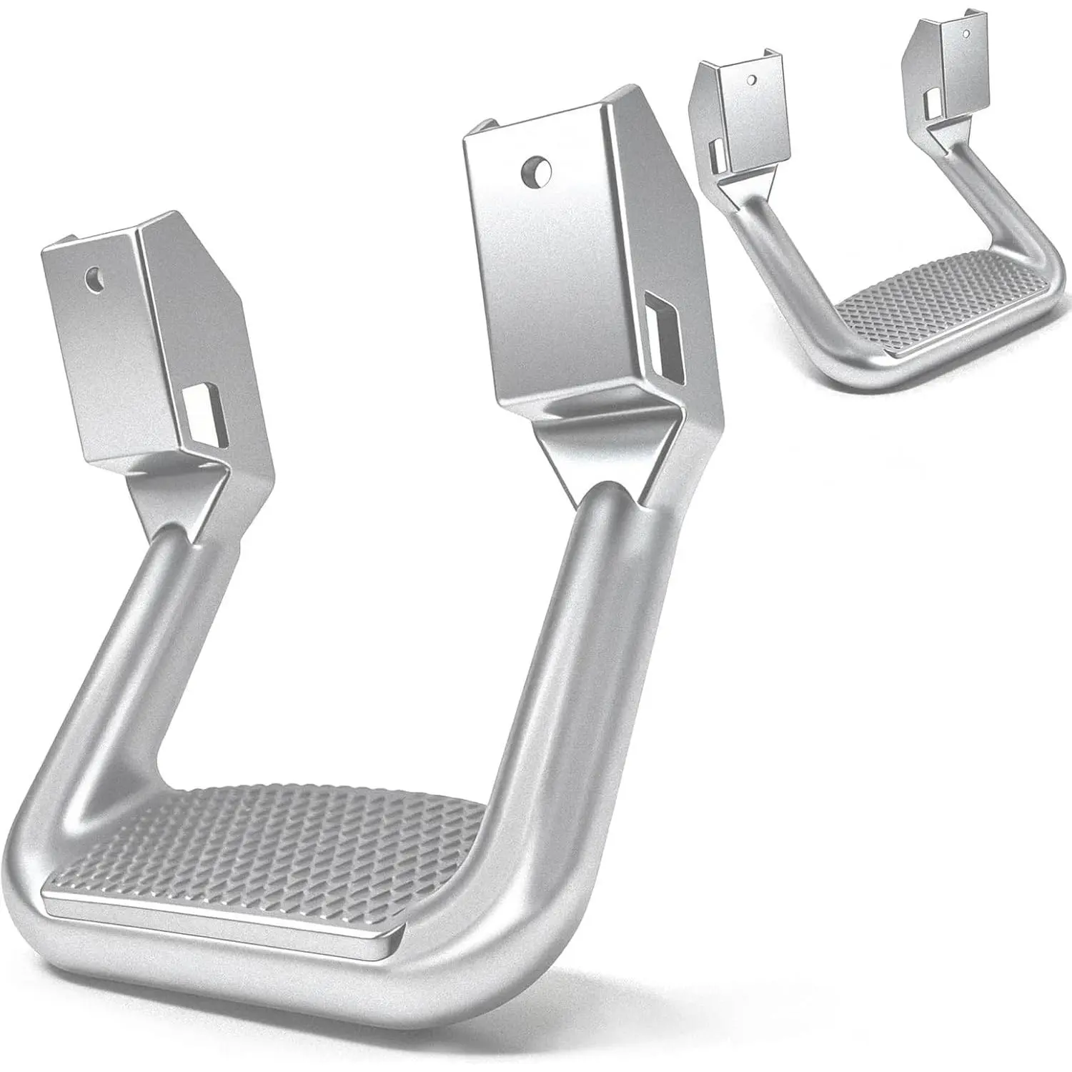 Silver Heavy-Duty Aluminum Alloy Side Steps Set for Pickup Trucks & SUVs, 350lb Capacity Universal Fit Steps with Anti-Slip Tread, Weather-Resistant Powder Coat, Secure Footing for Daily Driving, Chevy, Ford, Toyota