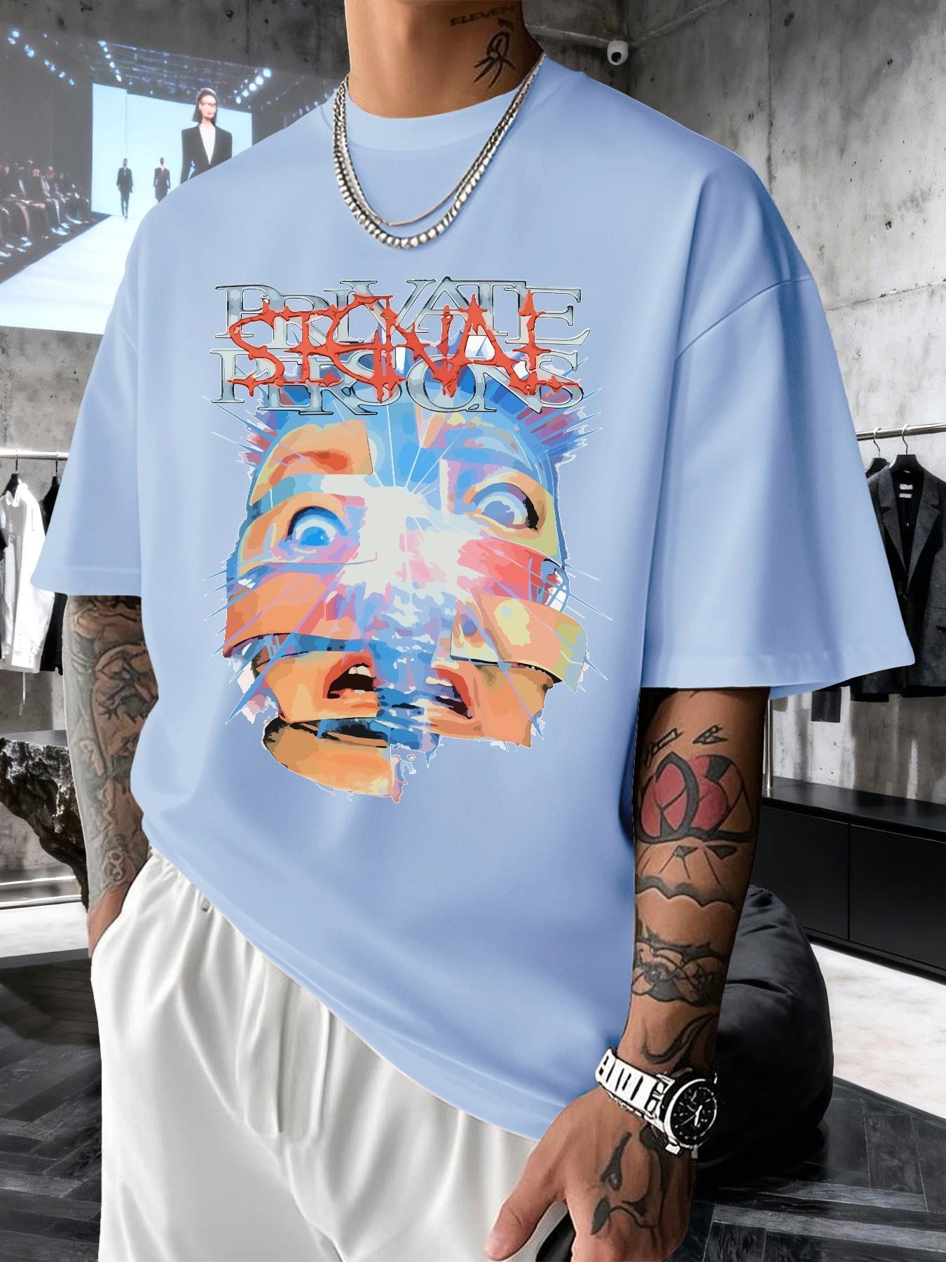 Men's Graphic Print Short Sleeve T-Shirt, Casual Slim-Fit Long Top, Comfortable Round Neck, Spring Summer Streetwear