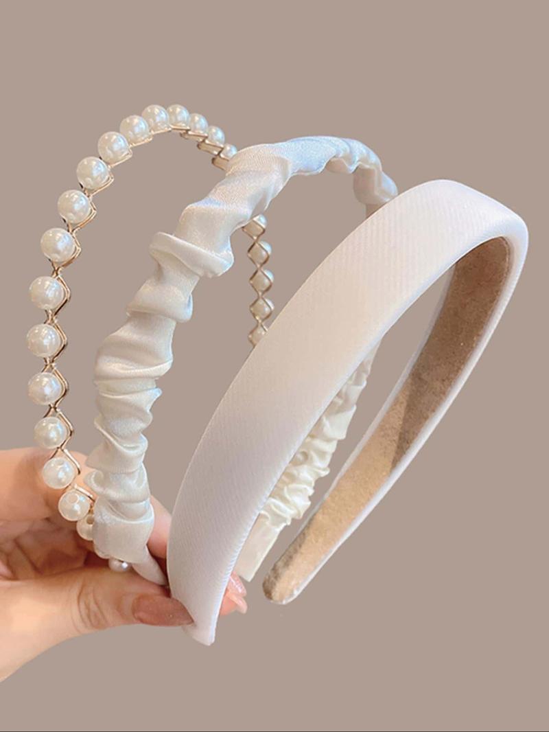 Gorgeous Faux Pearl Decorated Hair Hoop, Elegant Ruched Design Hair Hoop for Women & Girls, Casual Versatile Hair Accessories for Daily Wear Headband