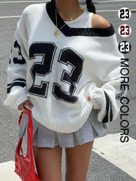 Women's Vintage Figure Print  Sweater, Casual Long Sleeve Jumper for Fall & Winter, Fashion Ladies' Knitwear for Daily Wear, Tops