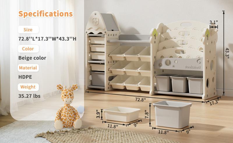 Linor Kids Toy Storage Organizer with 17 Removable Bins&4-Tier Bookshelf, Castle-Shaped Organizer for Playroom, Bedroom, Nursery, Living Room Bookcase Linor Kids Toy Storage Organizer with 17 Removable Bins&4-Tier Bookshelf, Castle-Shaped Organizer for Playroom, Bedroom, Nursery, Living Room Bookcase