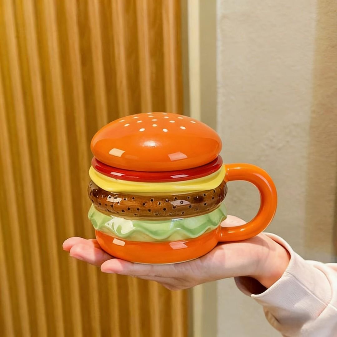 Hamburger-Shaped Ceramic Cup, Multi-Layer Design, Bright Colors, Safe and Durable, Perfect Birthday Gift, Christmas Present