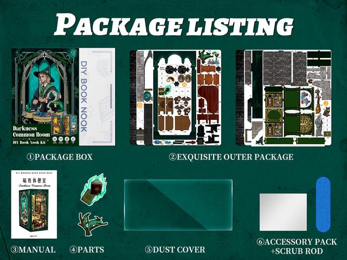 CUTEBEE Darkness Common Room DIY 3D Book Nook Kit  Magic Series Miniature Bookcase with LED Lights Handmade Creative Toy for Teens Adults Holiday Christmas Black Friday Gift Dust Proof Home Decor Magical Ambiance