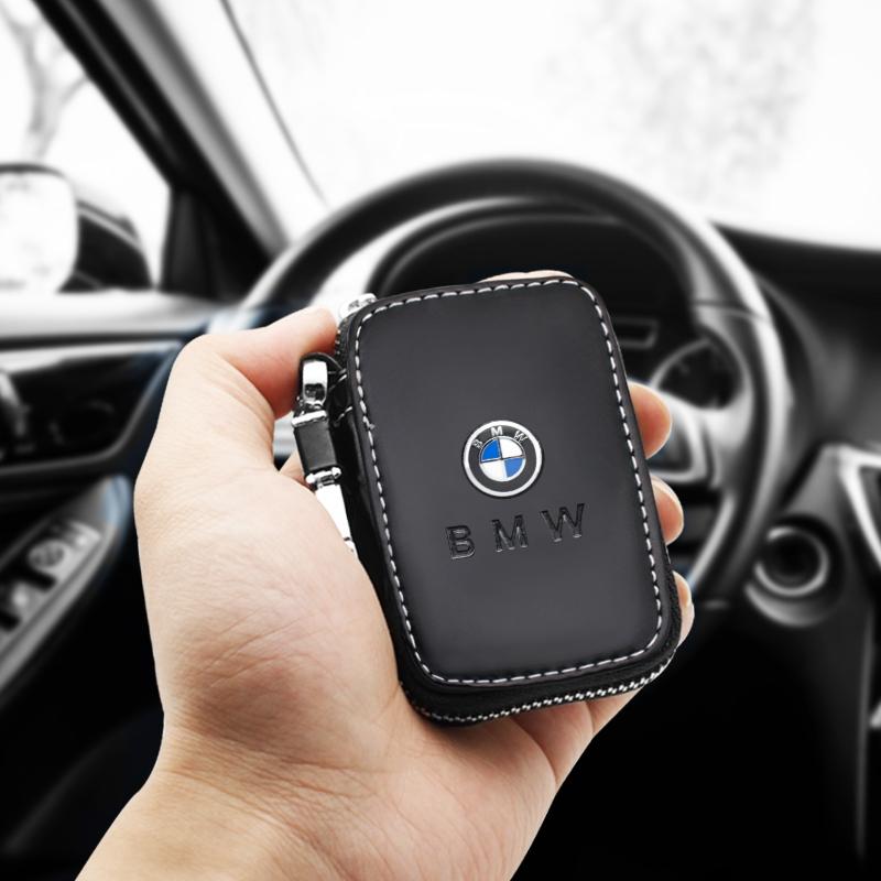 Bmw Key Case High-End Leather Zip Design Multi-Functional Car Keychain Wallet Anti-Loss Key Storage Bag Interior Decoration