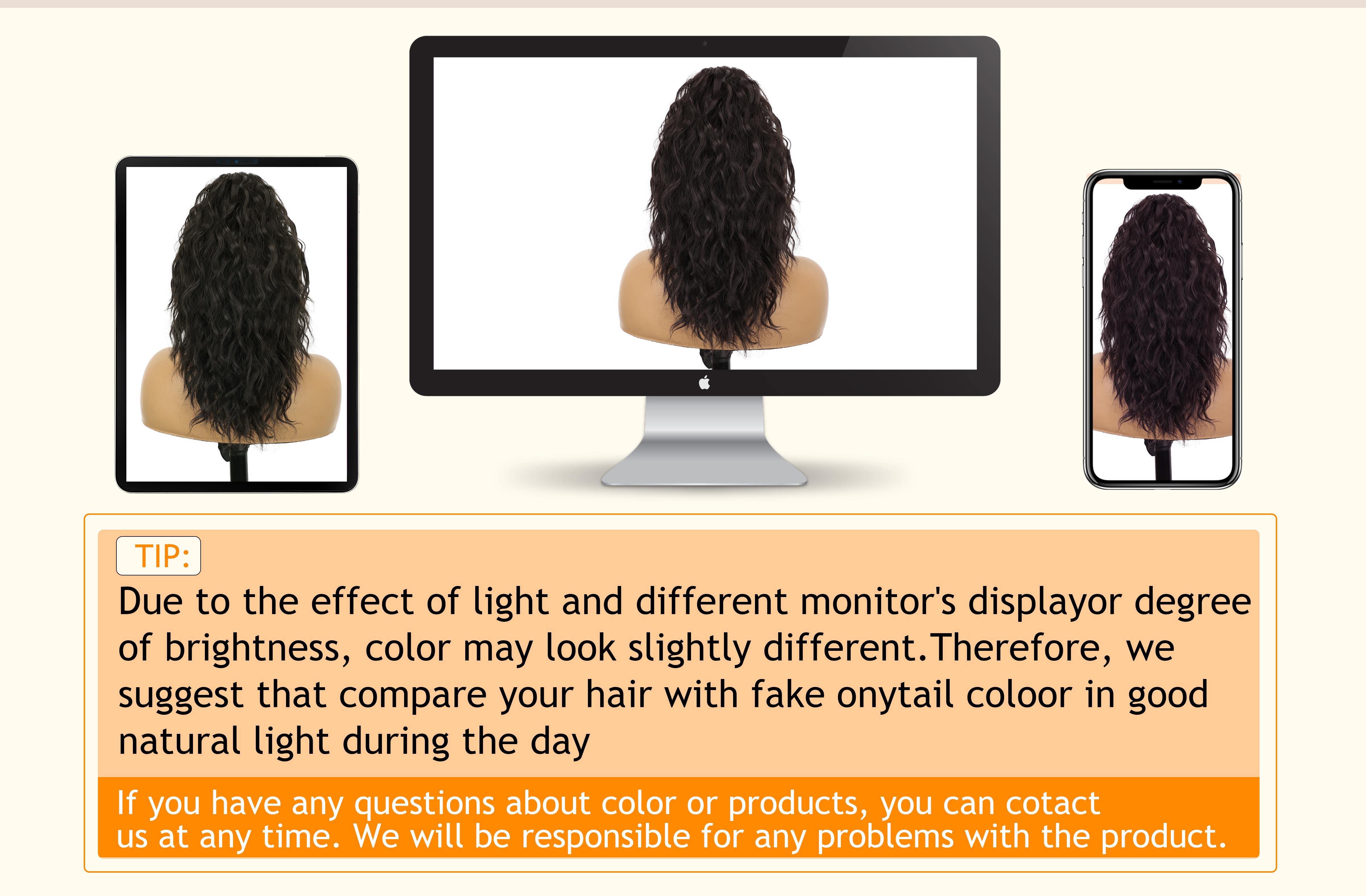 [KooKaStyle]  Black Brown Ponytail Extension 18" Curly Pony Tail Clip in Claw Ponytail Fluffy Natural Looking Synthetic Hairpiece for Women