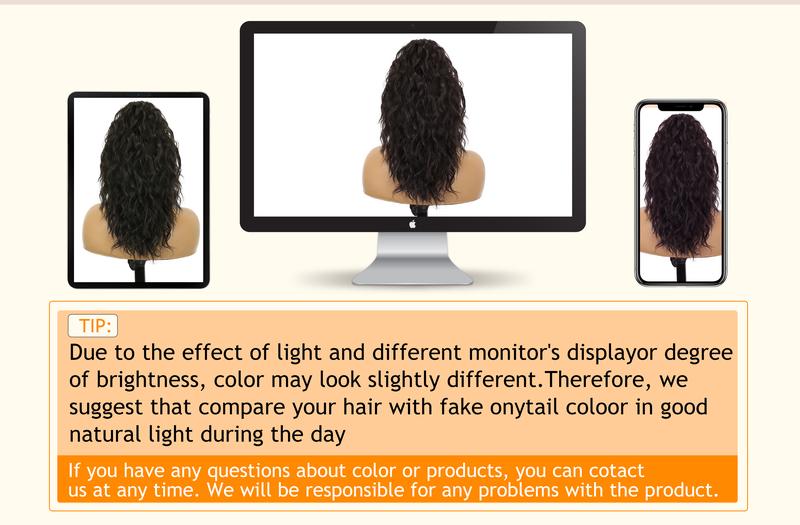 [KooKaStyle]  Black Brown Ponytail Extension 18" Curly Pony Tail Clip in Claw Ponytail Fluffy Natural Looking Synthetic Hairpiece for Women