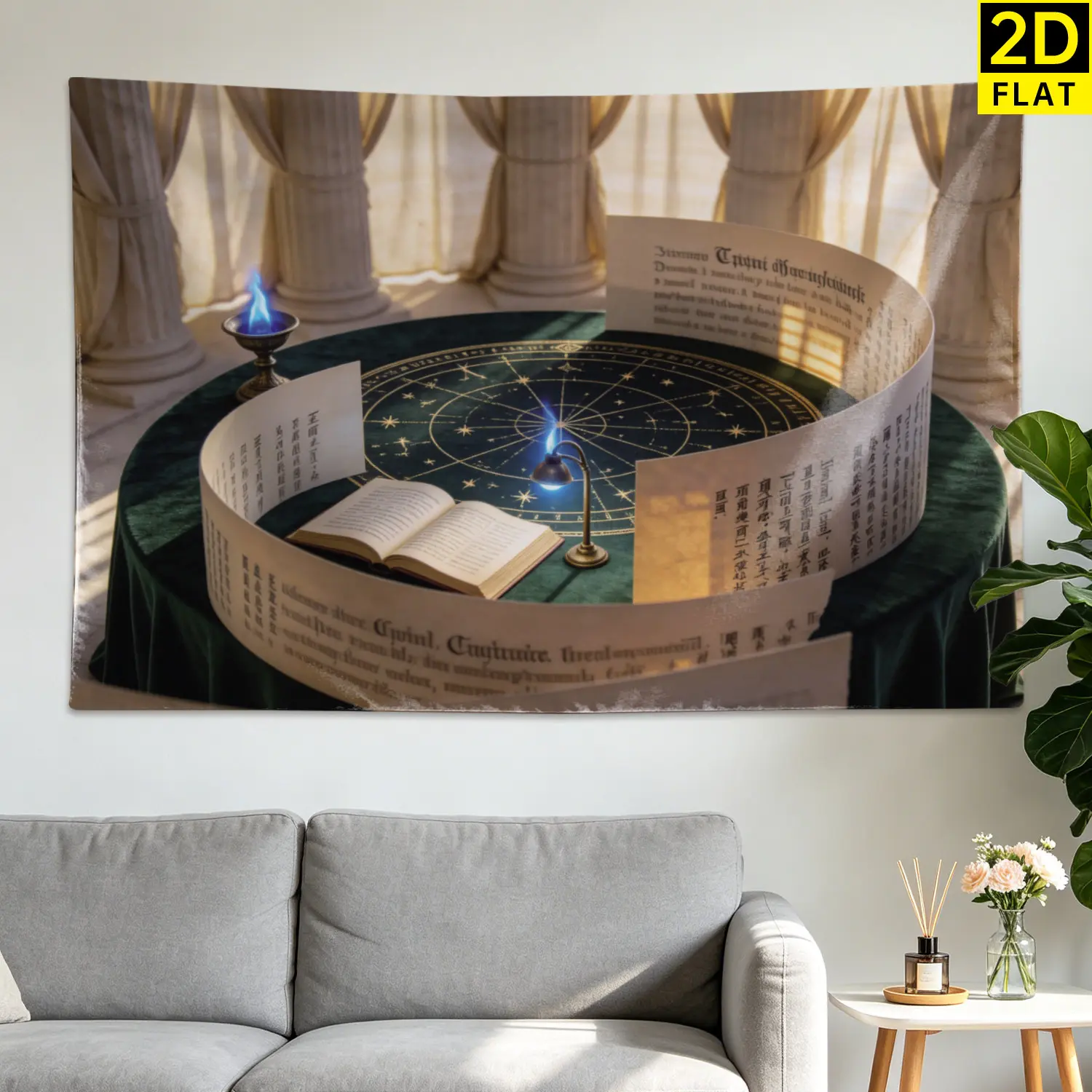 Mystical Celestial Astrology Map Ancient Scroll Wall Tapestry - Large Printed Horizontal Polyester Decor Artwork, No-Installation Room Decor Wall Hanging for Living Room, Gift for Family
