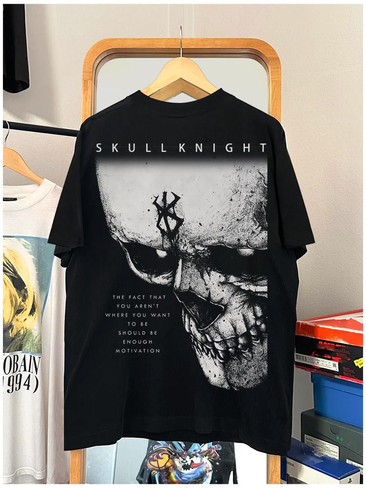 Berserk "Skeleton Knight" Vintage Oversized Tee Anime T-shirt 100% Cotton Original Design DTG Printing baggy  compression  clothes Top Casual Black Man Streetwear Crewneck Menswear Tshirt Gamis