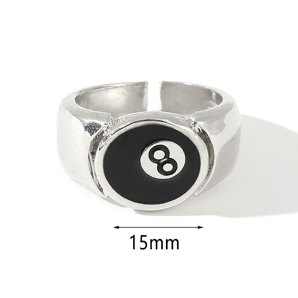 Punk Billiards Number Black 8 Ball Rings Metal Alloy Opening Adjustable Rings Fashion Hip Hop Rock For Women Men Jewelry Gift