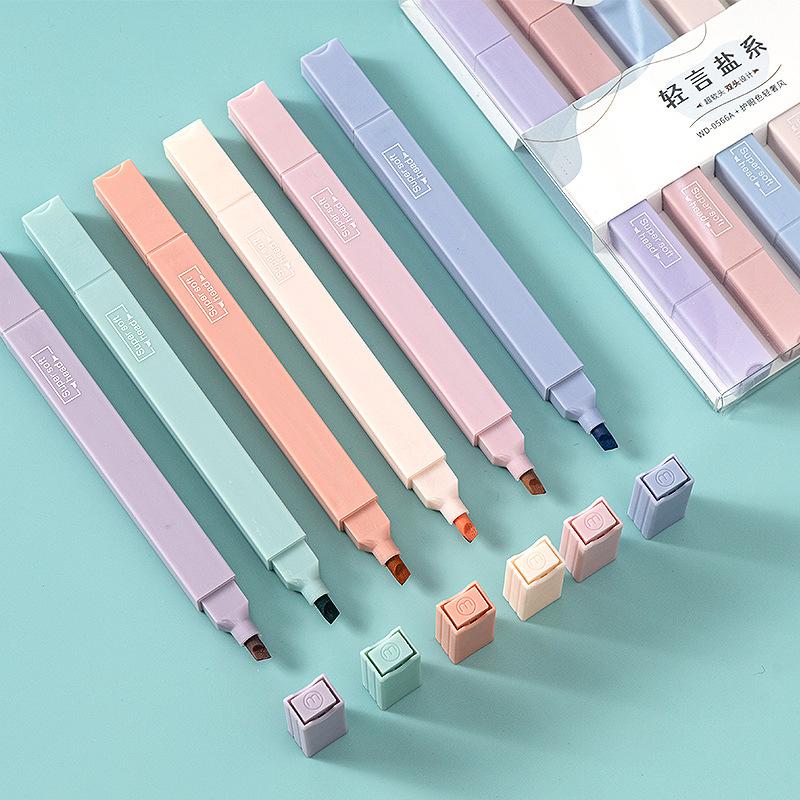 6-Pack Double-Sided Highlighters Cute School Supplies Pastel Marker Set for Students Study Notes