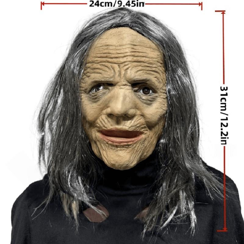 Scary Old Witch Latex Mask – Creepy Grandma Costume With Black Eyes And Grey Hair For Halloween Horror Cosplay Party Adults Masquerade Prop Scary Old Witch Latex Mask – Creepy Grandma Costume With Black Eyes And Grey Hair For Halloween Horror Cosplay Party Adults Masquerade Prop