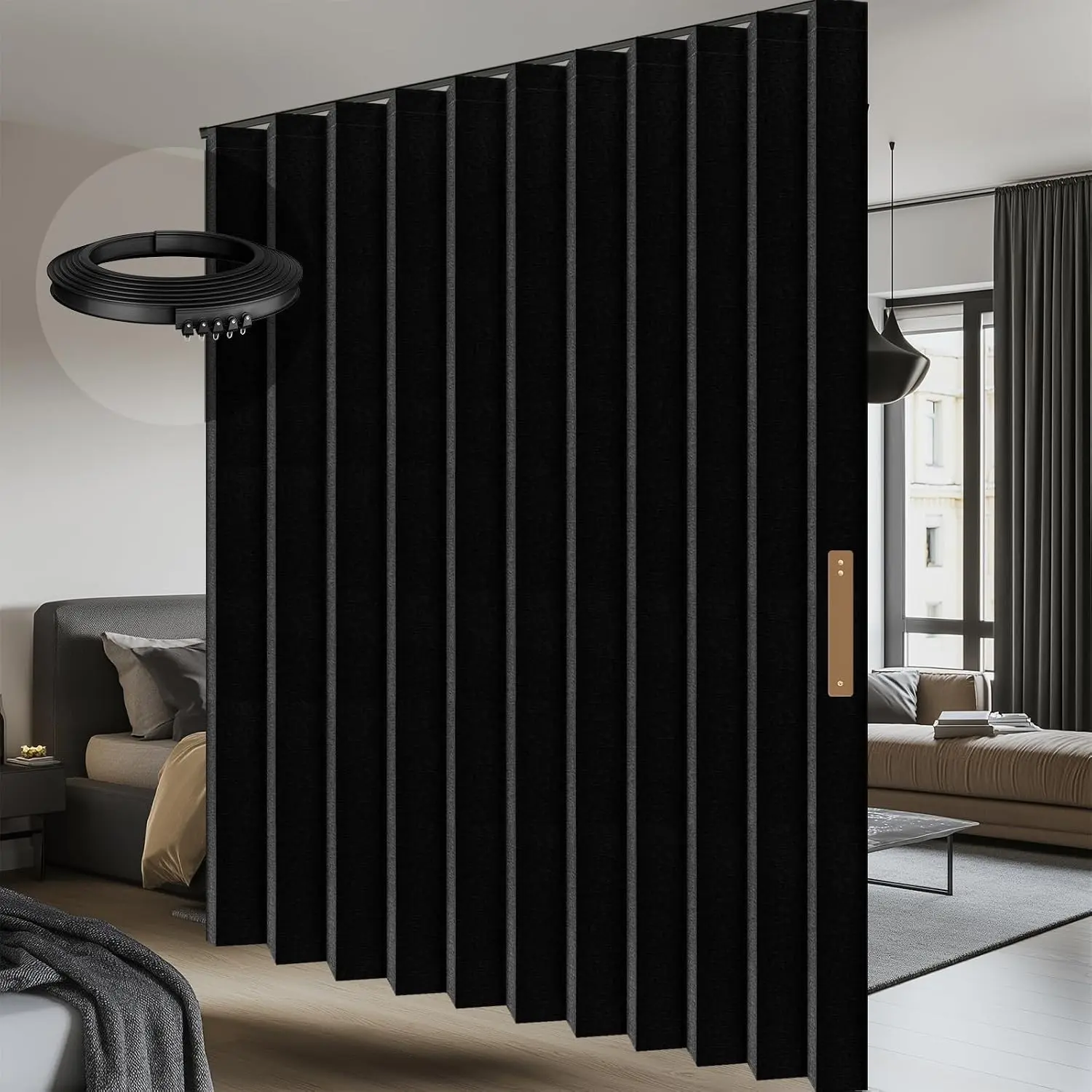 Room Divider Curtain Sets with Flexible Ceiling Track, Privacy Soundproof Curtain for Bedroom Office Patio Sliding Door(Black, W100 x L84, 1 Pack)