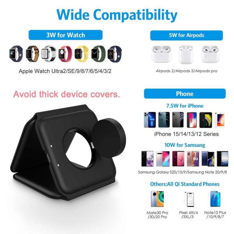 Wireless Charger, Magnetic Foldable 3 in 1 Mag-Safe Charger, Fast Travel Wireless Charging Station for iPhone 15/14/13/12/ Series,for iWatch,for AirPods, Gift