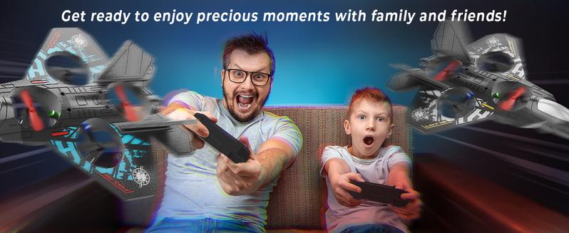 BEZGAR Summer Jet for Children | 2.4GHZ RC Drones Plane, 6-axis Gyro Remote Control Airplane, RC Helicopter, 360° Flip Fighter Jet Toy, Toys for Ages 8-13 with Colorful LED Navigation Lights Gray Blue flying  toys