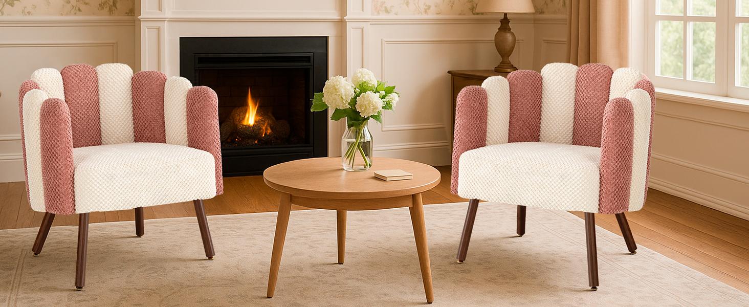 Modern Velvet Petal Accent Chair,Cute Vanity Chair with Back and Wood Legs,Home Reading Chair Armchair for Living Room,Makeup Room,Bedroom