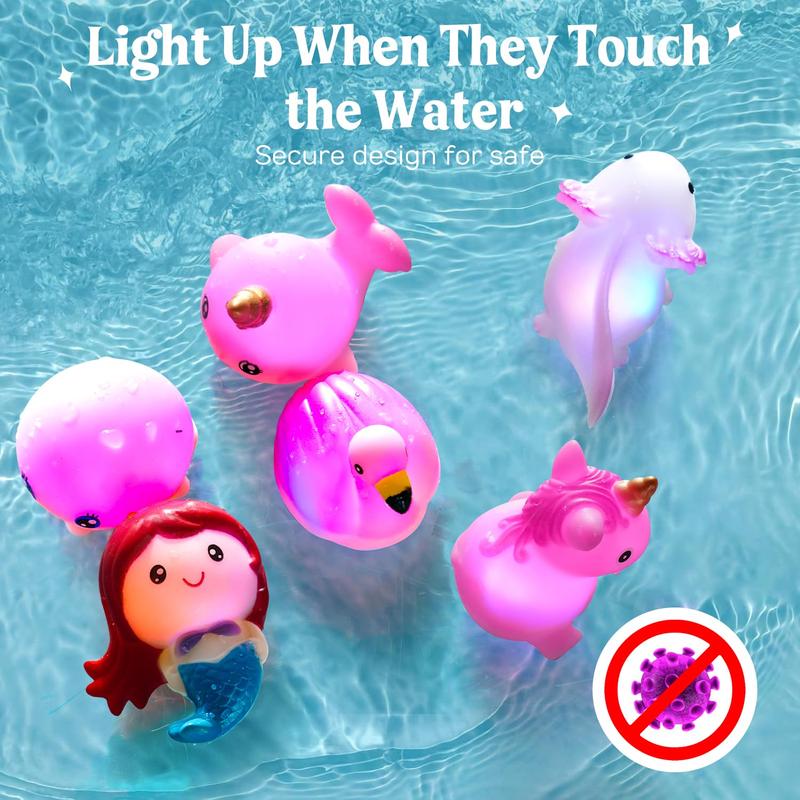 Lihgt-up Bath Toy,Cute Dinosaur Mermaid Animal Model Toys for Kids Ages 4-8,Glow in the Water Toys for Birthdays,  Ideal for Shower, Bathtub, Swimming Pool,Easter Gifts