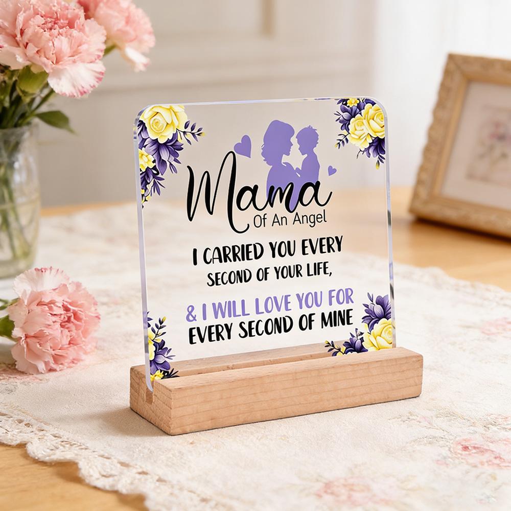 1pc Mother Gift Acrylic Ornament Sign With Wooden Base, Warm Heart Love Quote Design, Ideal Gift For Mother On Mother'S Day/Birthday, Suitable For Home, Desktop, Room, Festival, Bedside Table Decoration